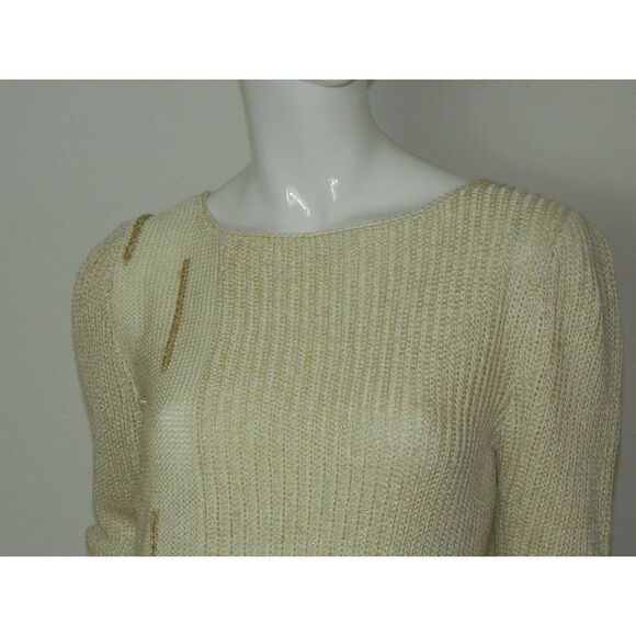 Nannell Sweater Vintage Knit Ivory‎ Gold Puffy Sleeves Art Deco Size Small - Picture 3 of 9